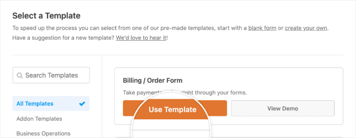 WordPress order form template WPForms