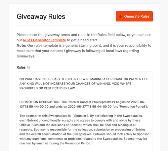 RafflePress Giveaway Rules