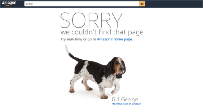 Amazon 404 error page example