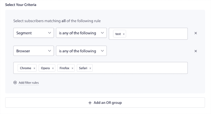 Select Audience Group Criteria