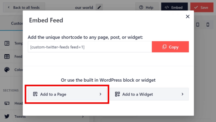 Select Page to Embed Twitter Feed in WordPress