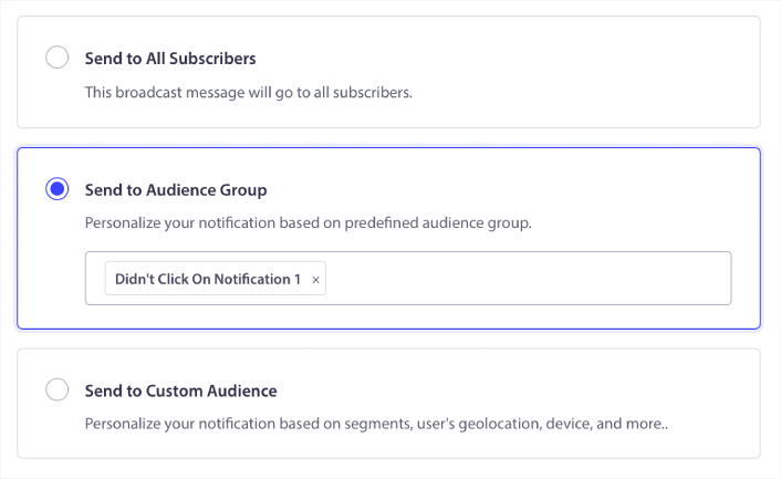 Select Audience Group for retargeting push notifications