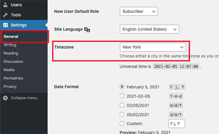 Set WordPress Timezone