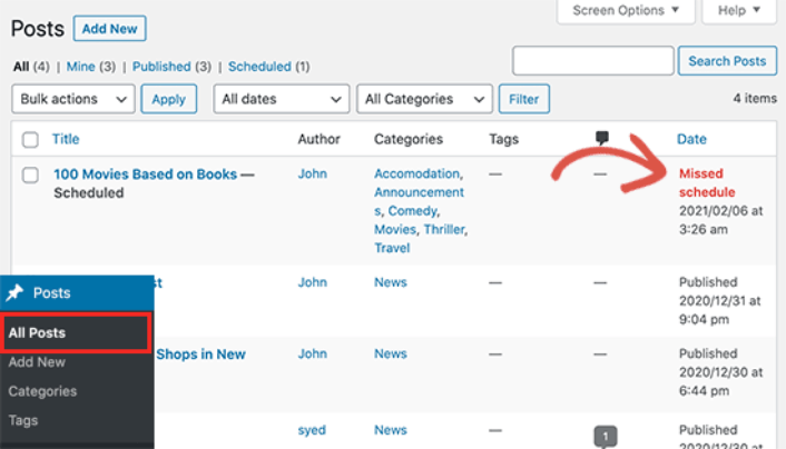 WordPress Missed Schedule Error