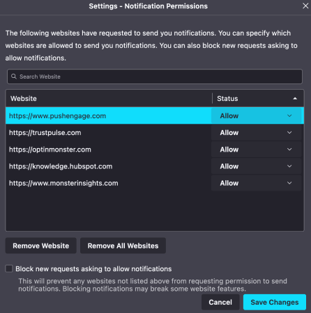 Enable and Disable Firefox Push Notifications