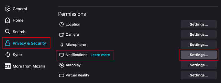 Firefox Notification Settings