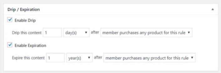Drip and Expiration Settings MemberPress