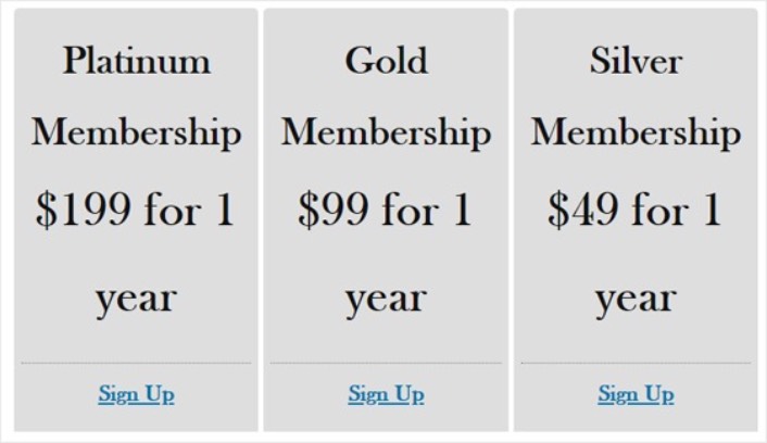 Membership pricing plans