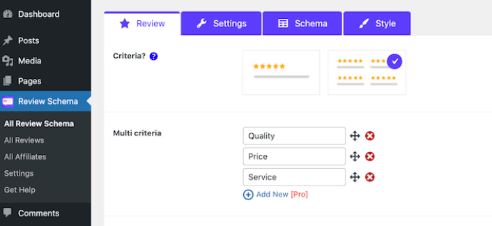 Multicriterion review schema