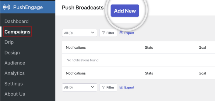 New Push Broadcast in PushEngage WordPress Plugin