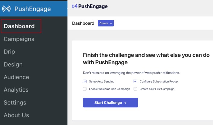 PushEngage WordPress plugin dashboard