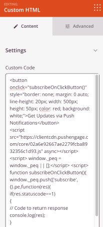 HTML Code for Push Subscription Button