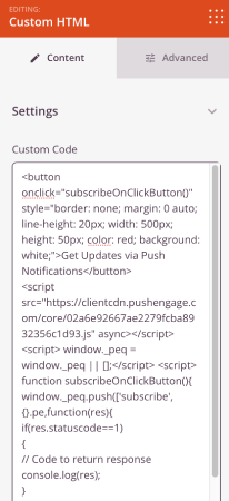 HTML Code for Push Button Notifications