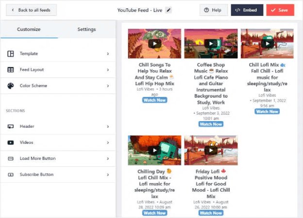 YouTube Live Stream Feed Layout