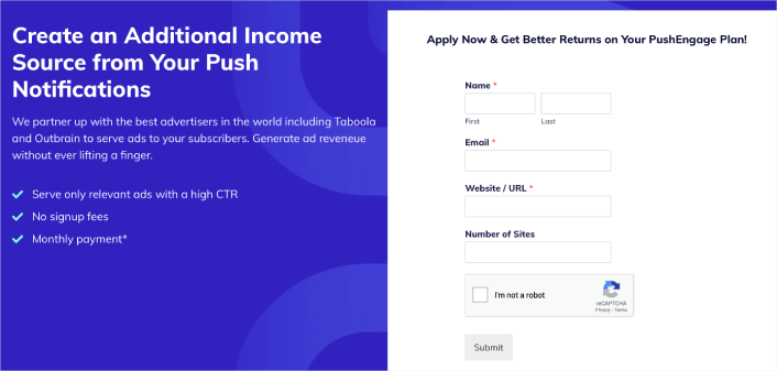 Apply for PushEngage Monetization