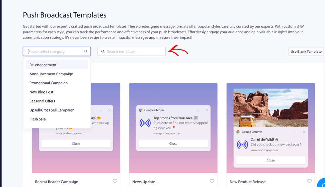 Push Notifications Template Categories