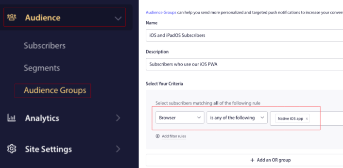 Audience Group to target iOS and iPadOS