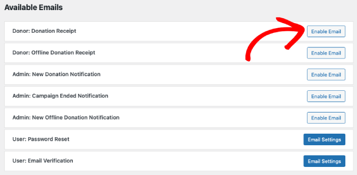 Enable Emails in Charitable
