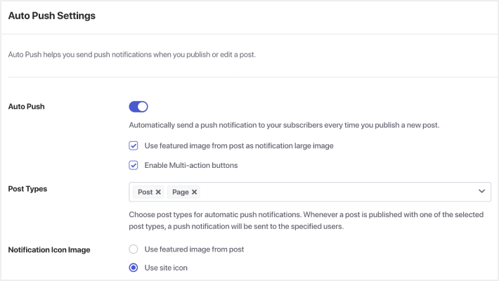 Auto Push Post Type Settings