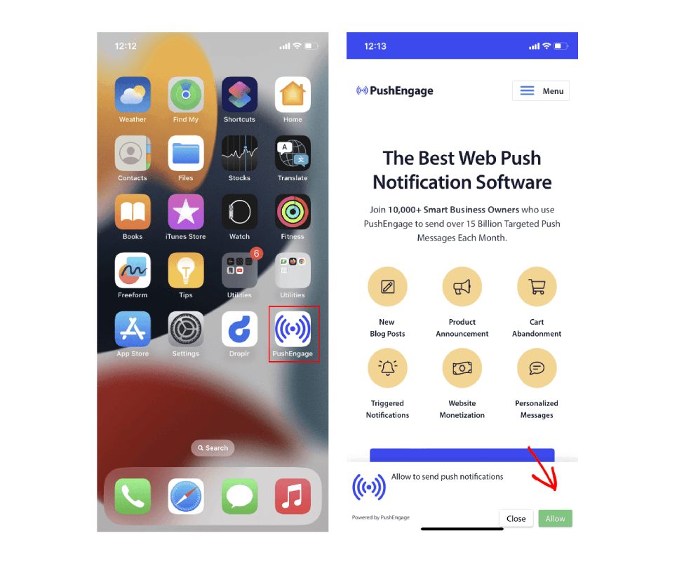 enable push notifications safari iphone