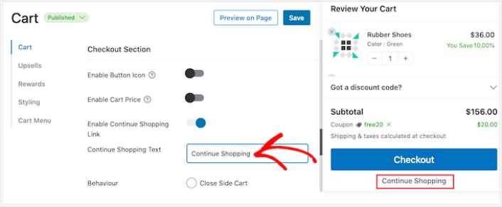 Add Continue Shopping Link