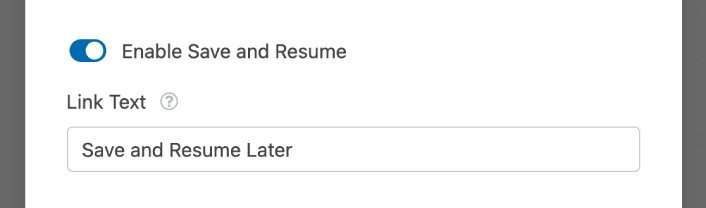 Save and Resume Link Text