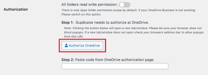 Authorize OneDrive
