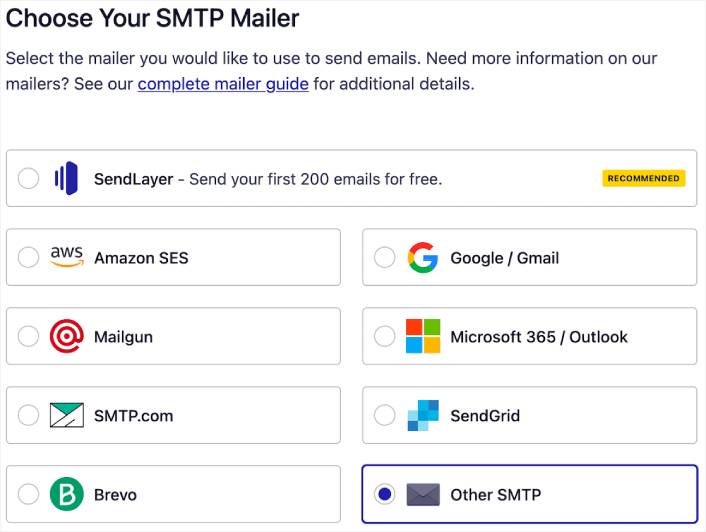 Choose an SMTP Mailer