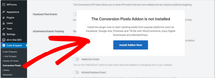 Install Conversion Tracking Pixel WordPress