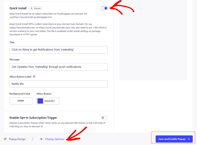 Guide to turning off Quick Install - PushEngage