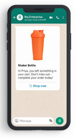 WhatsApp Cart Reminder with Shaker Bottle