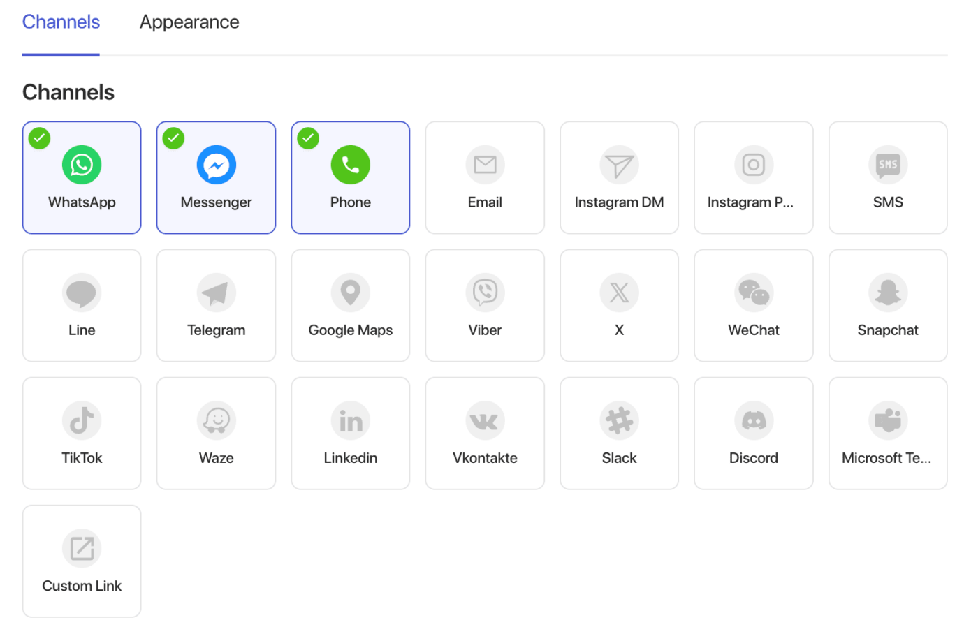 Add channels to chat widget